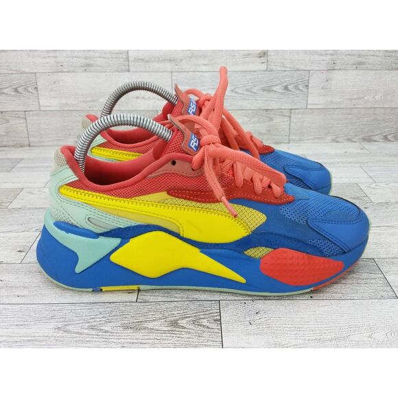 Puma Girls Rs-X Puzzle Palace Sneaker Athletic Mesh Orange Blue Color Block 6C - Picture 1 of 12